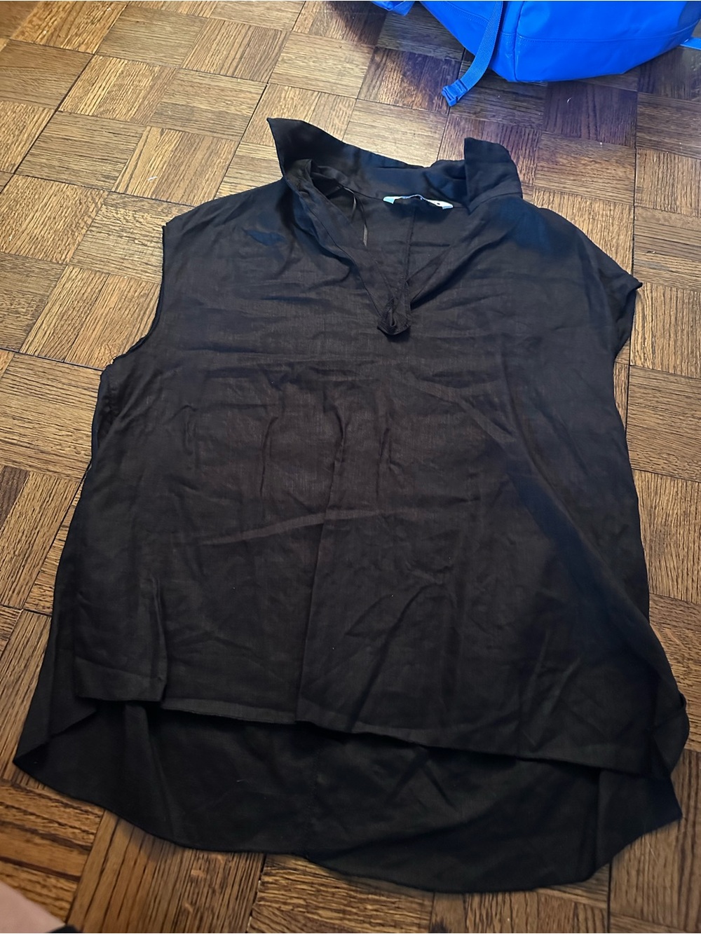 Zara Black Sleeveless Split-Neck Blouse